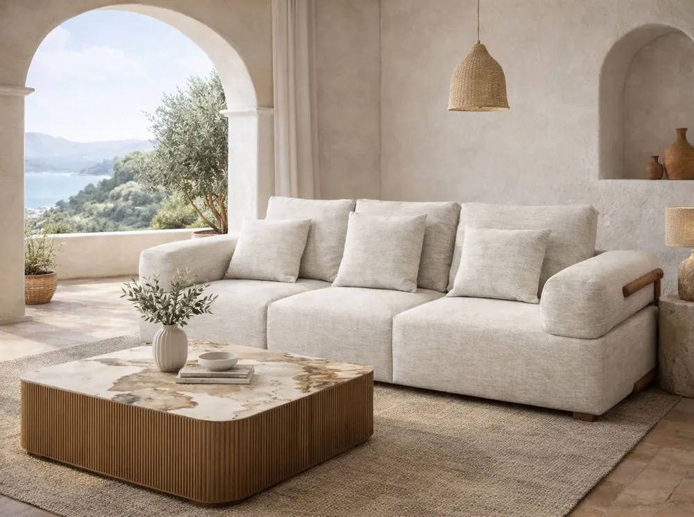 Sofas - 3-seater sofa upholstered in off-white fabric - ANGEL CERDÁ