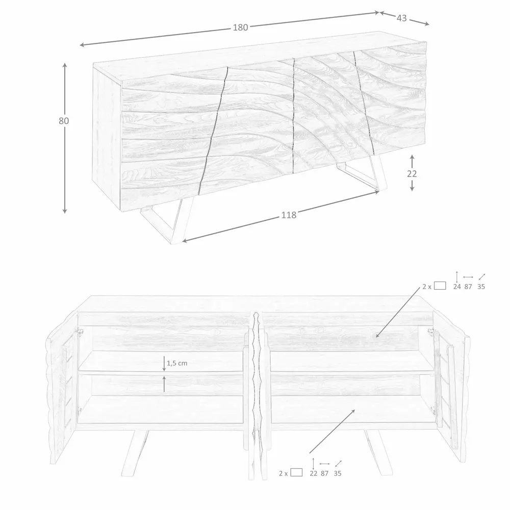 Buffets - Buffet en noyer clair et acier poli doré. - ANGEL CERDÁ