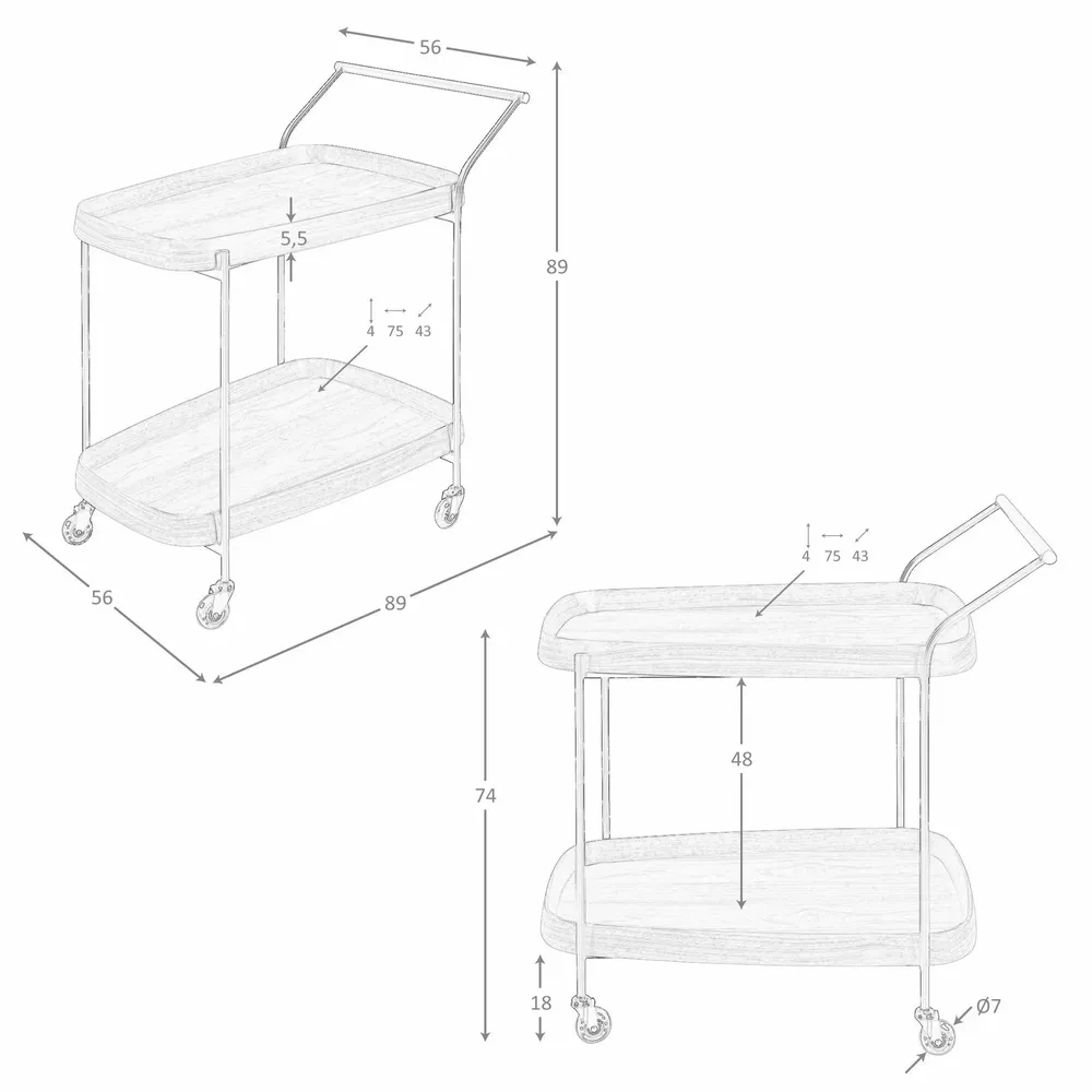 Restaurant trolleys - Walnut minibar trolley with black steel. - ANGEL CERDÁ