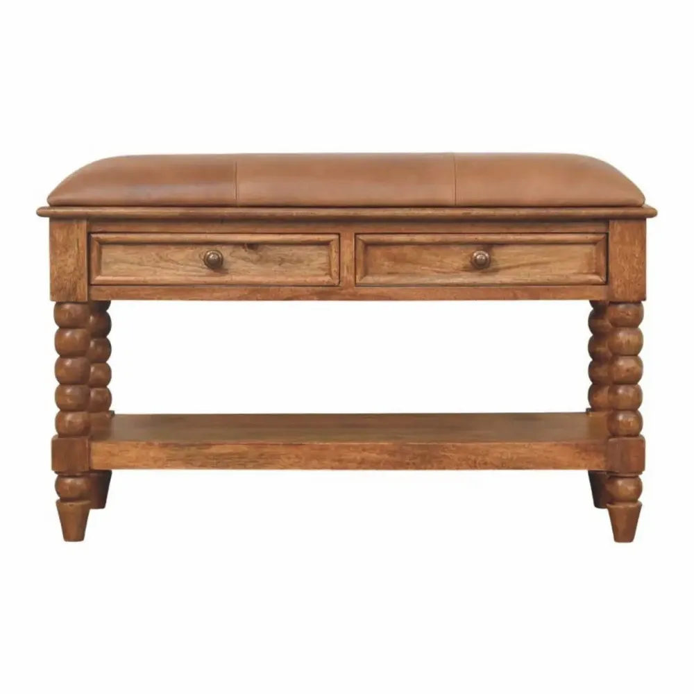 Bancs - Artisan Furniture Solid Wood Banc Spindle en cuir - ARTISAN FURNITURE
