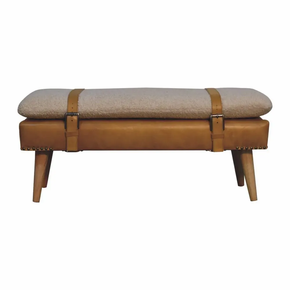 Bancs - Artisan Furniture Solid Wood Banc en cuir bouclé tan et peau de buffle - ARTISAN FURNITURE