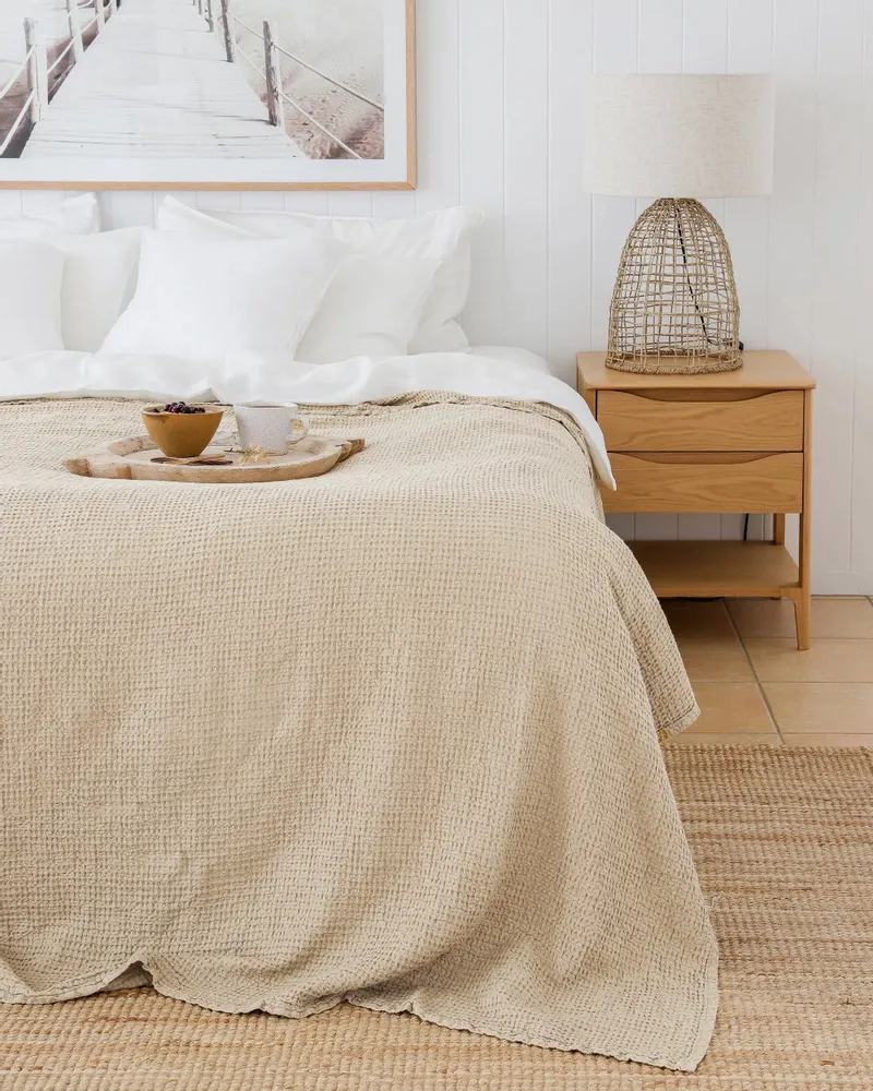 Linge de lit - Couverture gaufrée en lin couleur vanille - MAGICLINEN