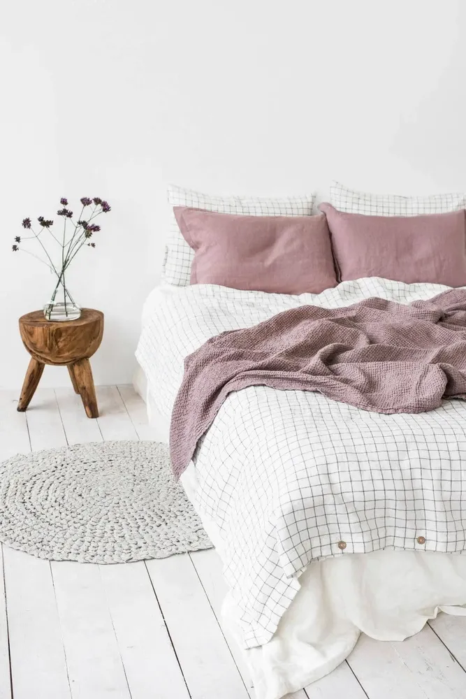 Linge de lit - Couverture gaufrée en lin couleur bois de rose - MAGICLINEN