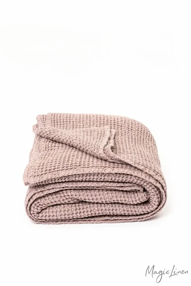 Linge de lit - Couverture gaufrée en lin couleur bois de rose - MAGICLINEN