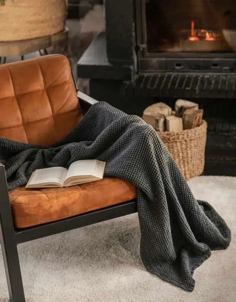 Linge de lit - Couverture gaufrée en lin gris foncé - MAGICLINEN