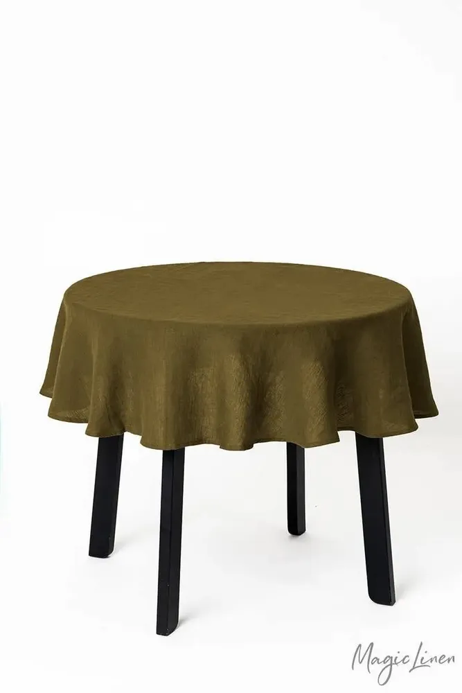 Nappes - Nappe ronde en lin vert olive - MAGICLINEN