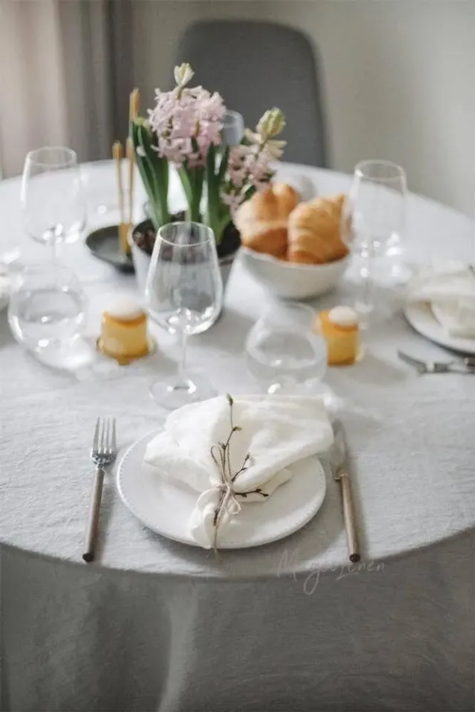 Nappes - Nappe ronde en lin rayée naturelle - MAGICLINEN