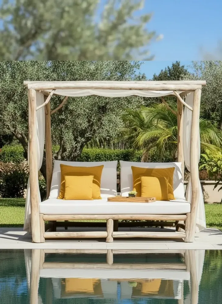 Deck chairs - Bed double OUTDOOR rondin de teck - EMPREINTE DU TEMPS