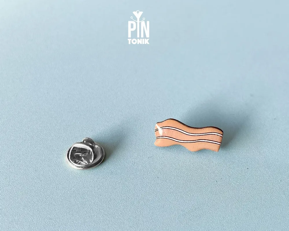 Brooches - Bacon Wooden Pin - PINTONIK