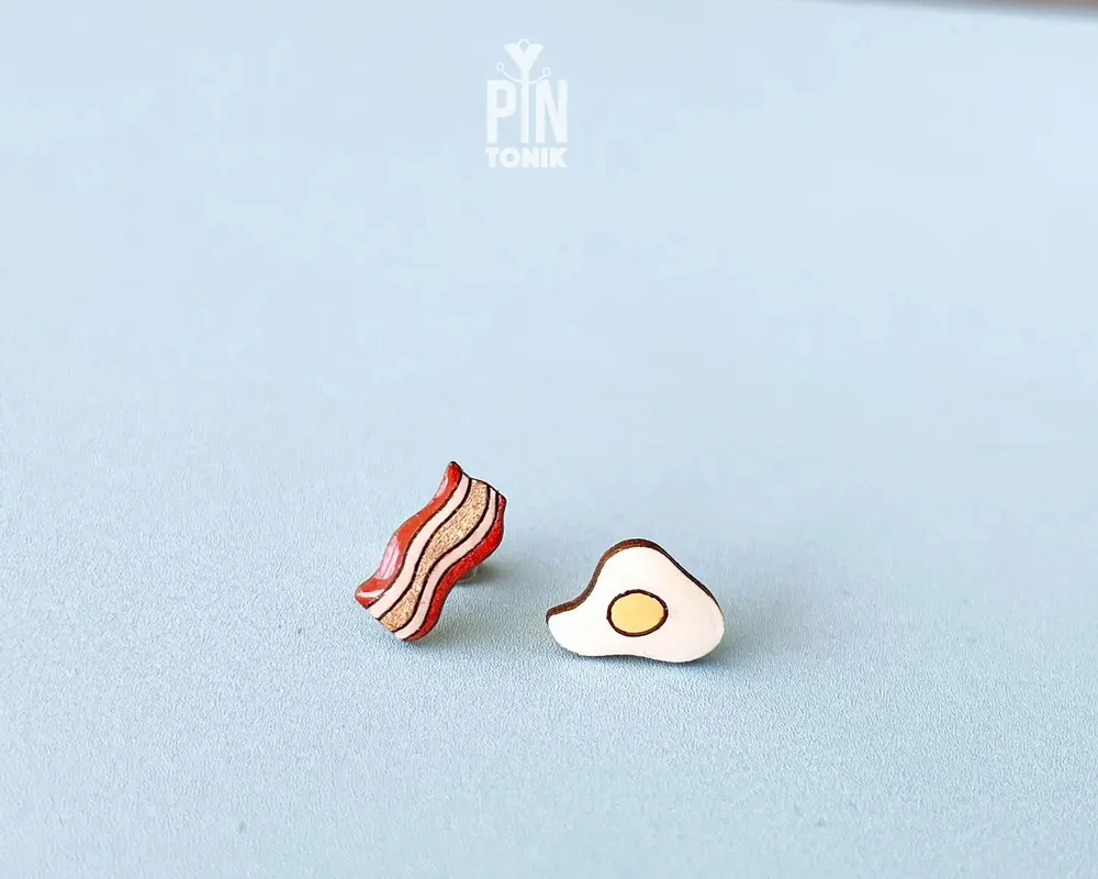 Bijoux - Boucles d’Oreilles Clous Œuf & Bacon - PINTONIK