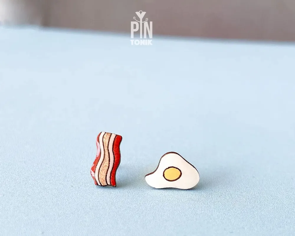 Bijoux - Boucles d’Oreilles Clous Œuf & Bacon - PINTONIK