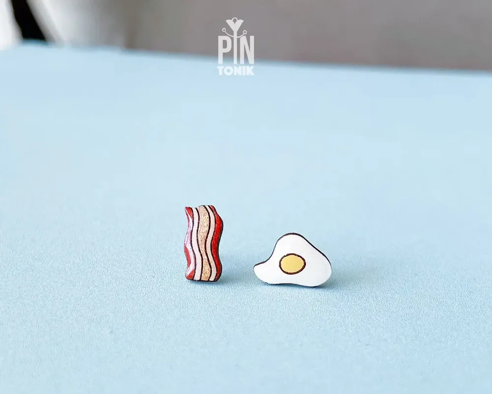 Bijoux - Boucles d’Oreilles Clous Œuf & Bacon - PINTONIK