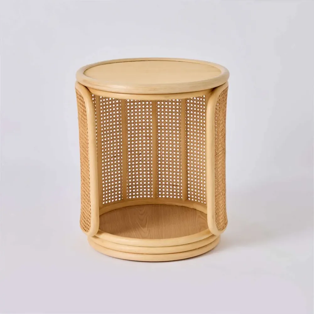 Coffee tables - TAMBOURIN round rattan bedside table or coffee table - ORCHID EDITION
