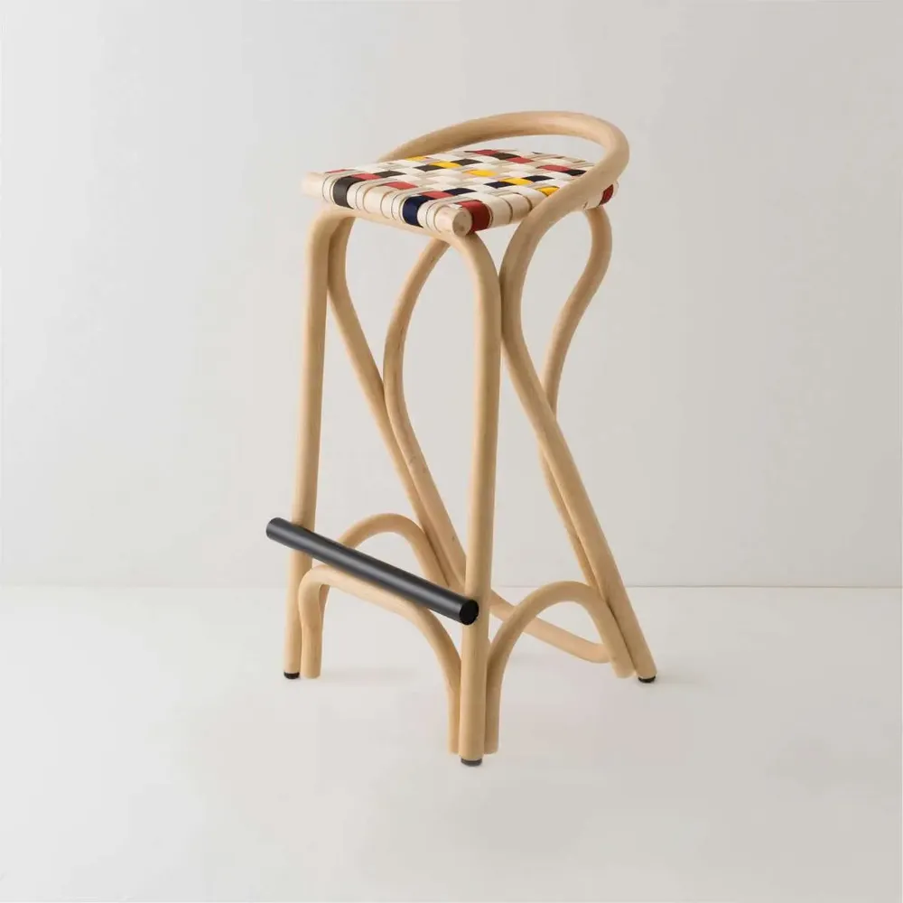 Stools - VIRAGE rattan bar stool with synthetic straps - ORCHID EDITION
