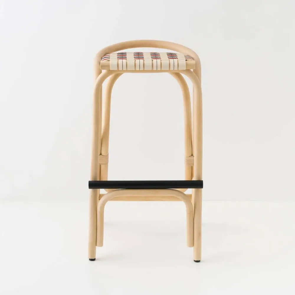 Stools - VIRAGE rattan bar stool with synthetic straps - ORCHID EDITION