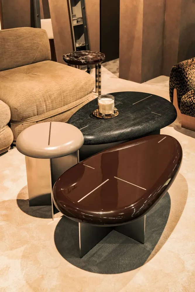 Coffee tables - Mask Coffee Tables in Brushed Stainless Steel Base - DUISTT