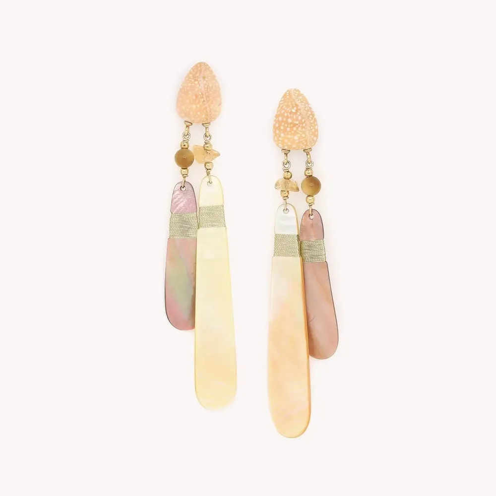 Bijoux - Boucles d'oreilles poussoir 2 pampilles en nacre - Alegria Beach - NATURE BIJOUX