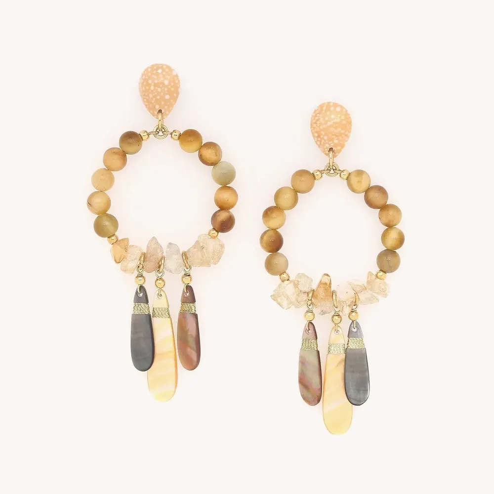 Bijoux - Boucles d'oreilles poussoir gitanes 3 pampilles - Alegria Beach - NATURE BIJOUX