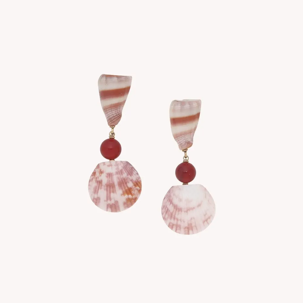 Jewelry - Post earrings shelles & red agate - Alona - NATURE BIJOUX