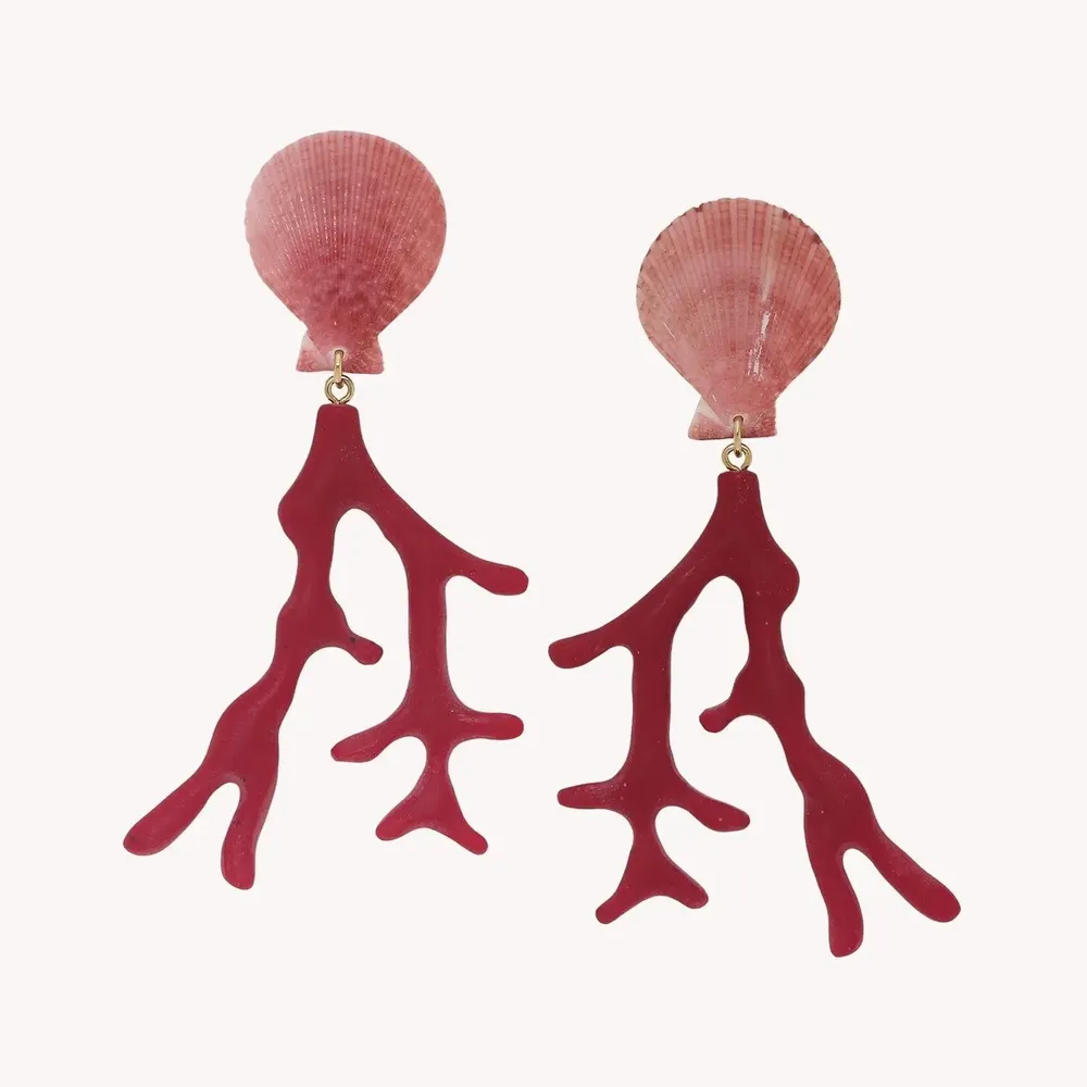 Bijoux - Boucles d'oreilles poussoir corail rouge - Alona - NATURE BIJOUX