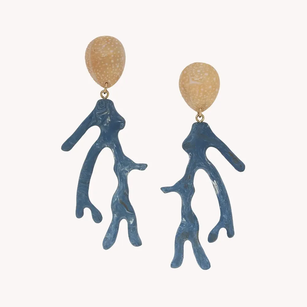 Bijoux - Boucles d'oreilles poussoir corail bleu - Alona - NATURE BIJOUX