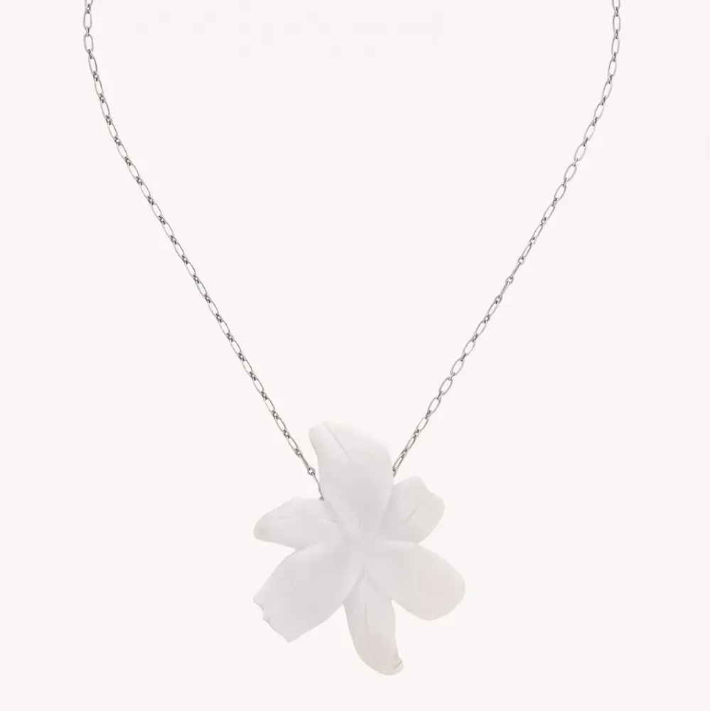 Bijoux - Collier pendantif fleur nacre 5 pétales - Lis Blanc - NATURE BIJOUX