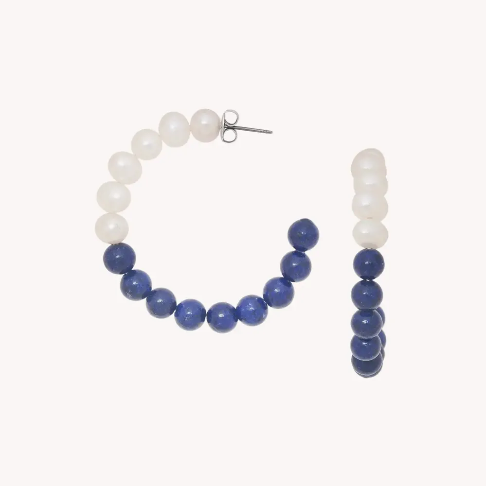 Bijoux - Boucles d'oreilles créoles perles & Lapis - Pacifique - NATURE BIJOUX