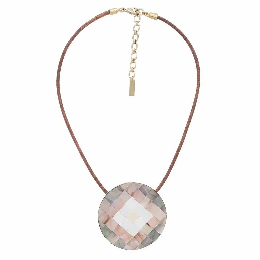 Jewelry - Round pendant necklace with brown cord neckline - San Lazzaro - NATURE BIJOUX