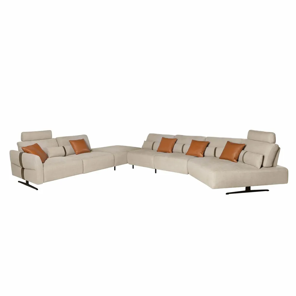 Sofas - Right-hand modular chaise longue sofa in sand fabric - ANGEL CERDÁ