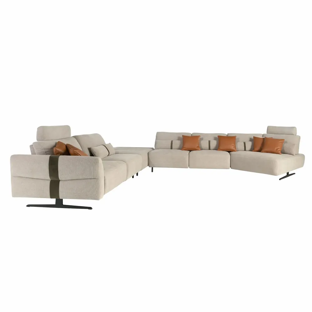 Sofas - Right-hand modular chaise longue sofa in sand fabric - ANGEL CERDÁ