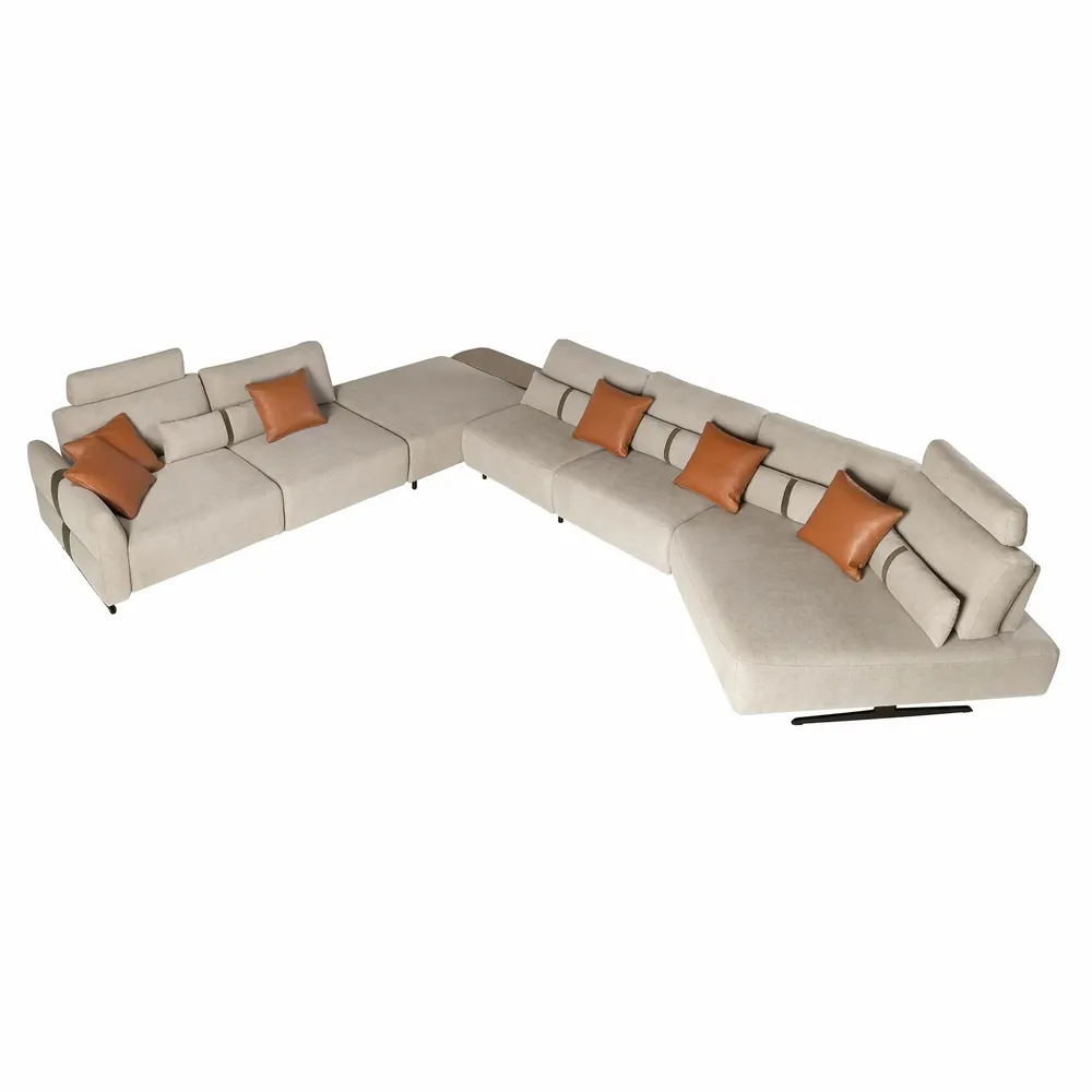 Sofas - Right-hand modular chaise longue sofa in sand fabric - ANGEL CERDÁ
