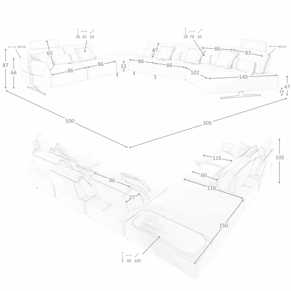 Sofas - Right-hand modular chaise longue sofa in sand fabric - ANGEL CERDÁ