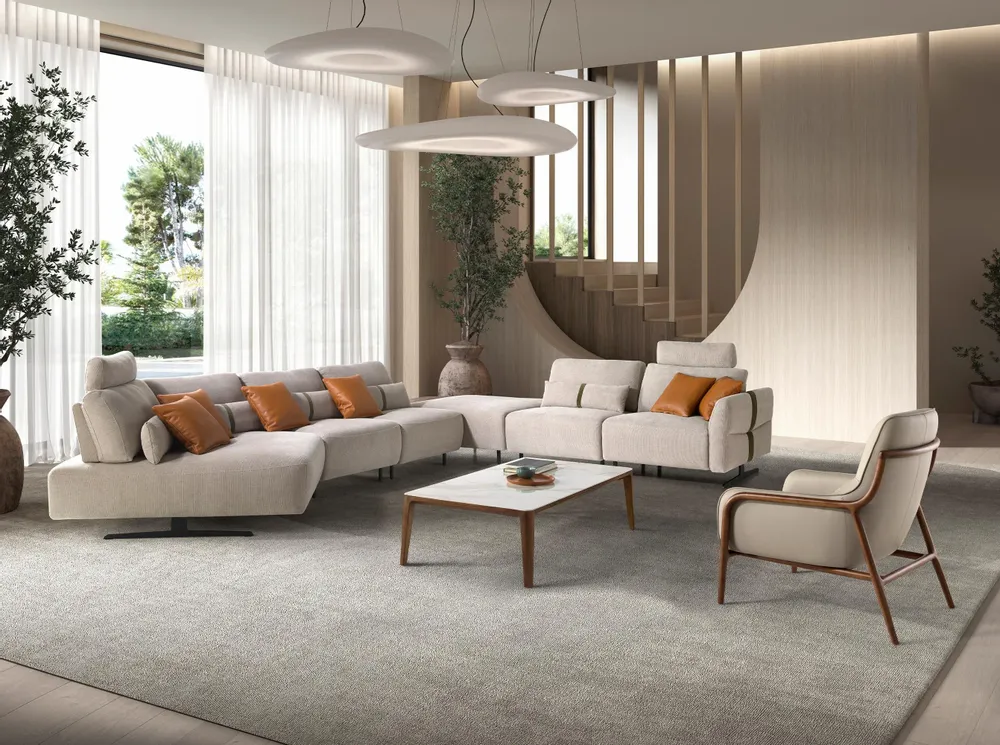 Canapés - Canapé chaise longue relax modulable gauche tissu sable - ANGEL CERDÁ