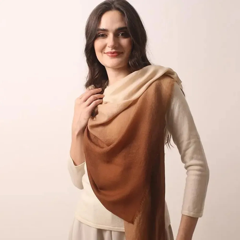 Scarves - Wool Cashmere Diamond Weave Ombre Scarf - PASHMA