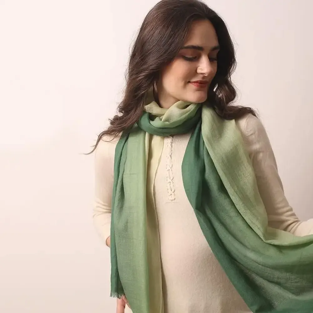 Scarves - Wool Cashmere Diamond Weave Ombre Scarf - PASHMA