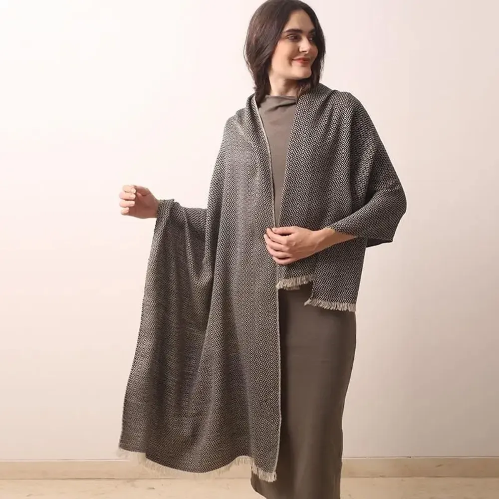 Scarves - Black & White Bird's Eye Cashmere Scarf - PASHMA