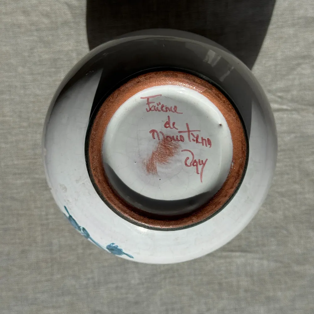 Decorative objects - Blue Moustiers earthenware bouquet pot, vintage ball vase D14 - OFFICE OBJETS