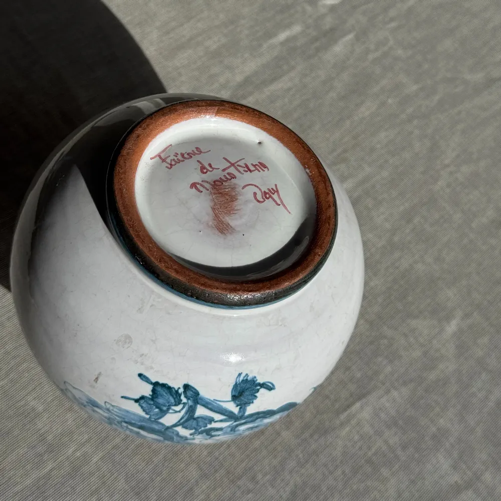 Decorative objects - Blue Moustiers earthenware bouquet pot, vintage ball vase D14 - OFFICE OBJETS