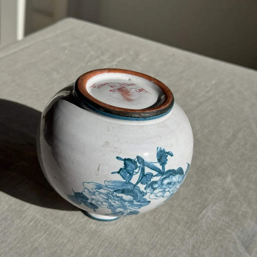 Decorative objects - Blue Moustiers earthenware bouquet pot, vintage ball vase D14 - OFFICE OBJETS