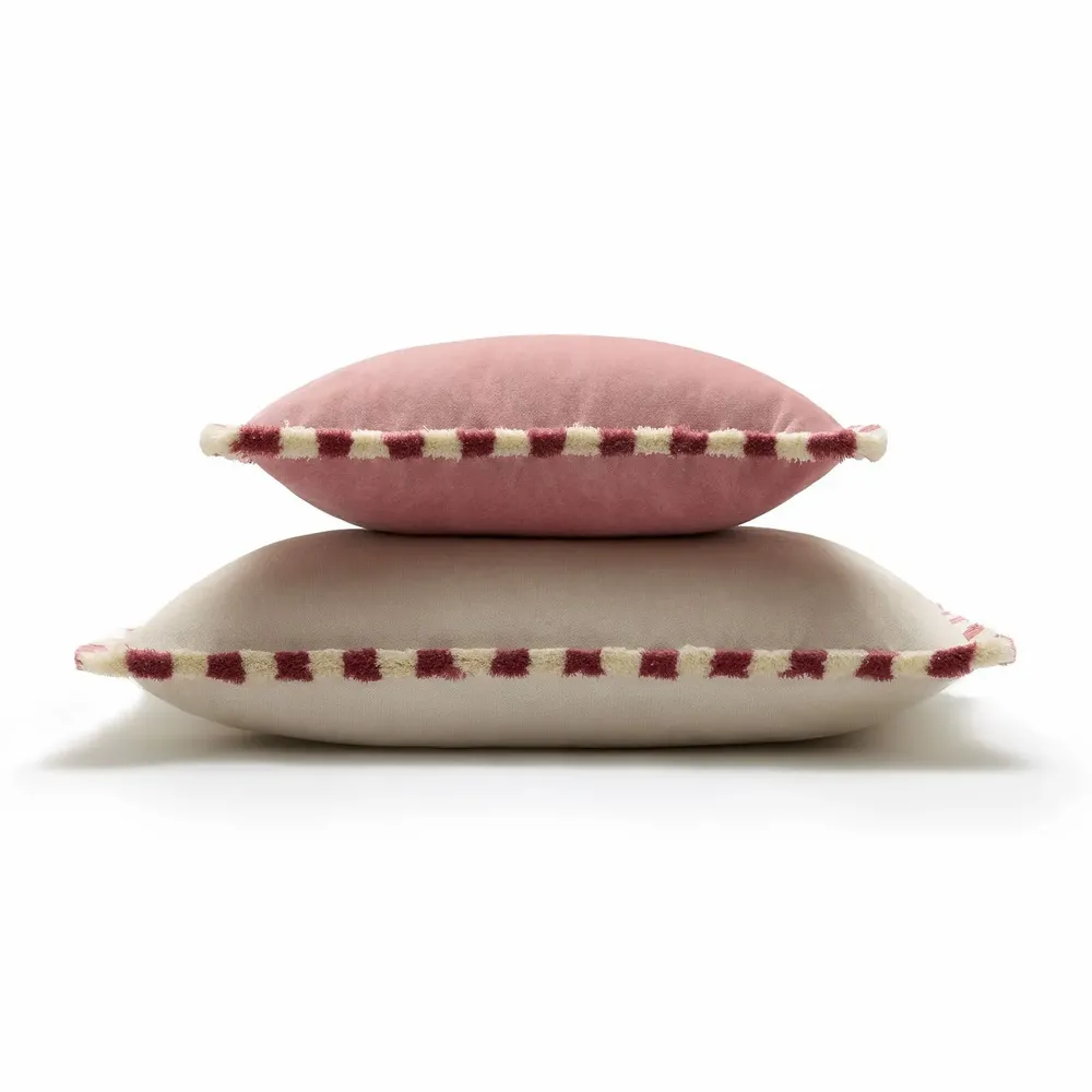 Coussins - Couple Bicolor Happy Cushion in White and Brick Velvet - LO DECOR