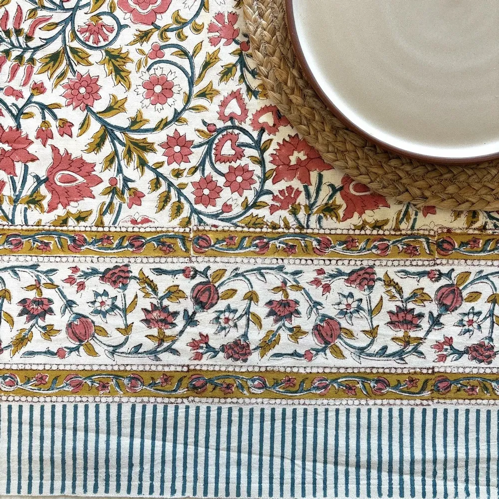 Linge de table textile - Nappes coton imprimées au tampon de bois - MAISON LILO