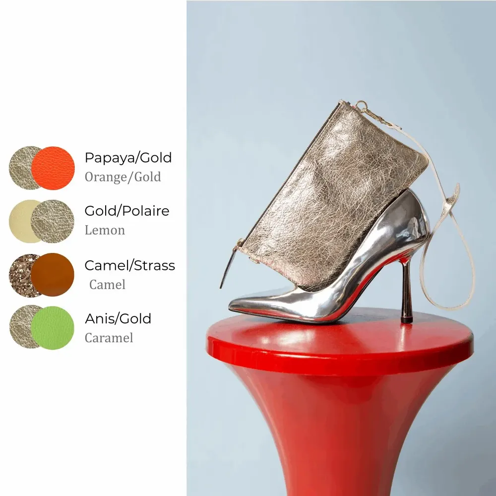 Clutches - Juliette two-tone full grain leather pouch — 21 x 12.5 cm - ATELIER BALTUS