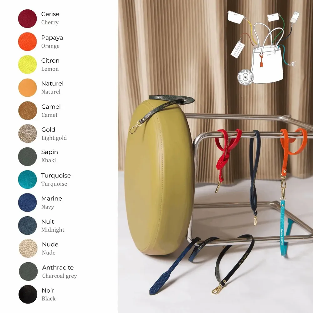 Petite maroquinerie - Lien simple mousqueton en cuir de vachette pleine fleur - 47 x 0,8 cm - ATELIER BALTUS