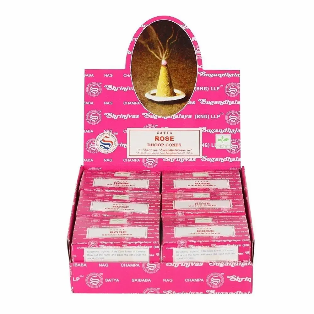 Senteurs - Lot de 12 cônes d'encens Rose Dhoop de Satya (6/30) - SOMETHING DIFFERENT WHOLESALE