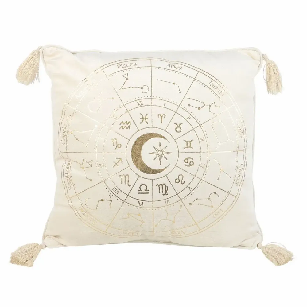 Cushions - 35cm Square Off White Astrology Wheel Cushion - SOMETHING DIFFERENT WHOLESALE
