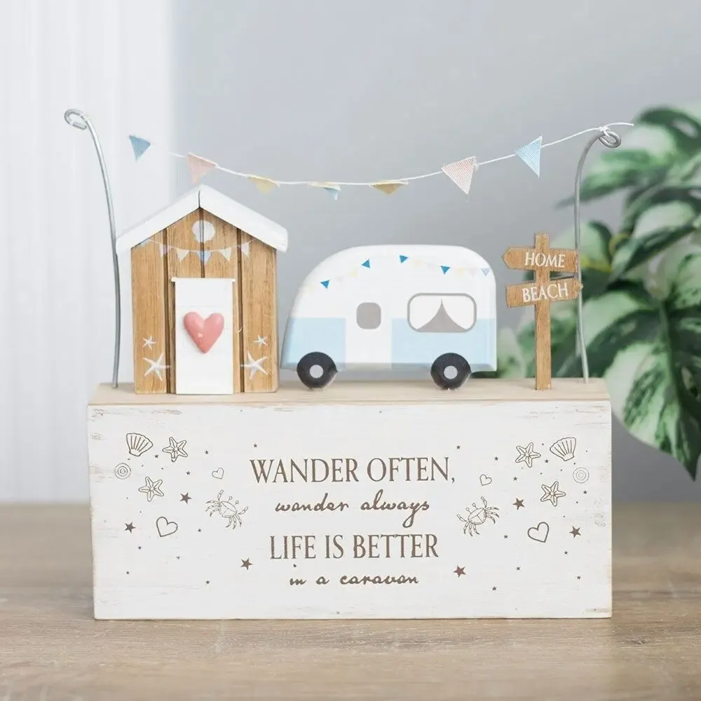 Ornaments - Wander Often Beach Hut Caravan Wooden Ornament - SOMETHING DIFFERENT WHOLESALE