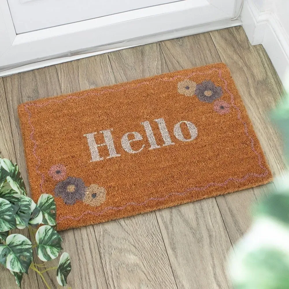 Rugs - Natural Floral Hello Doormat - SOMETHING DIFFERENT WHOLESALE