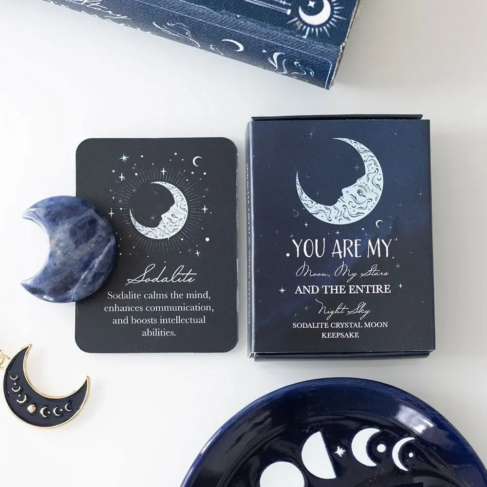 Ornements - Pierre souvenir en cristal de sodalite en forme de lune, dans une boîte - SOMETHING DIFFERENT WHOLESALE