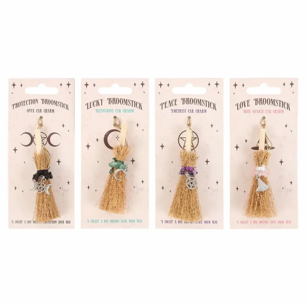 Ornaments - Pack of 12 Lucky Crystal Broomstick Car Charms - SOMETHING DIFFERENT WHOLESALE