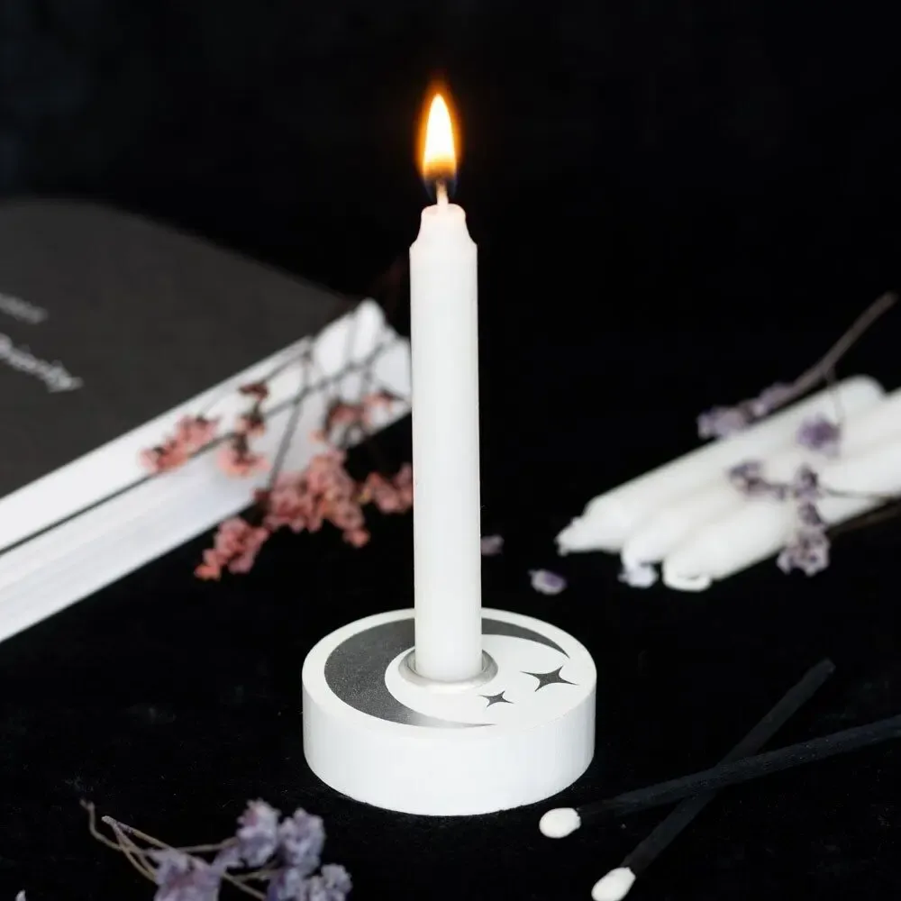 Candlesticks and candle holders - White Mystical Moon Spell Candle Holder - SOMETHING DIFFERENT WHOLESALE